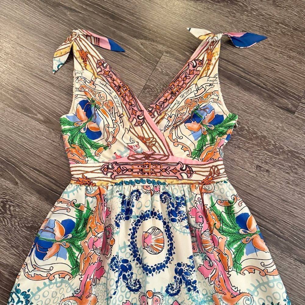 Anthropologie Multicolor Floral Medallion Print Tie-Shoulder Dress - Picture 3 of 10